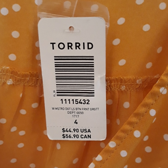 NEW Torrid Yellow / White Polka Dot 3/4 Top - Picture 4 of 8